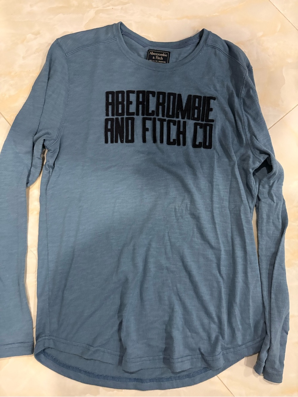 Abercrombie & Fitch Men's Long Sleeve Crew - Dusty Blue with Black Logo